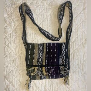 Boho Woven Crossbody Bag - Purple & Green